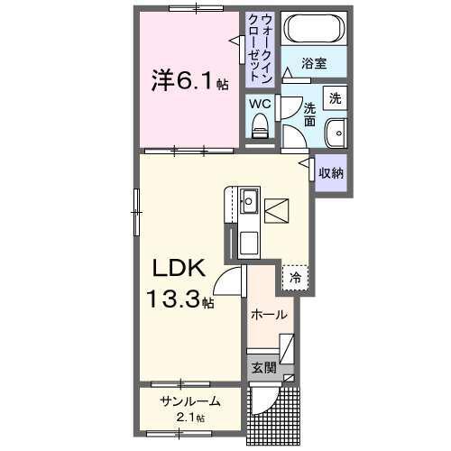 グリシーヌV(1LDK/1階)の間取り写真