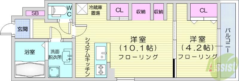 ウィルスター名取(1LDK/1階)の間取り写真
