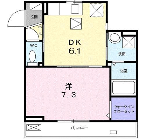 プレシャスHR(1DK/1階)の間取り写真