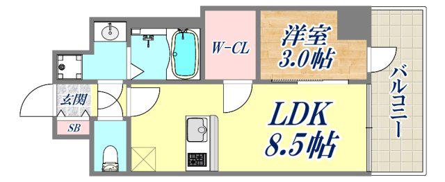エスリードレジデンスグラン神戸三宮シティ(1LDK/7階)の間取り写真