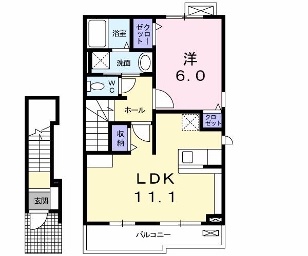 プリマベーラ B(1LDK/2階)の間取り写真