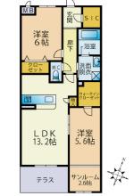 TOWA(2SLDK/1階)の間取り写真