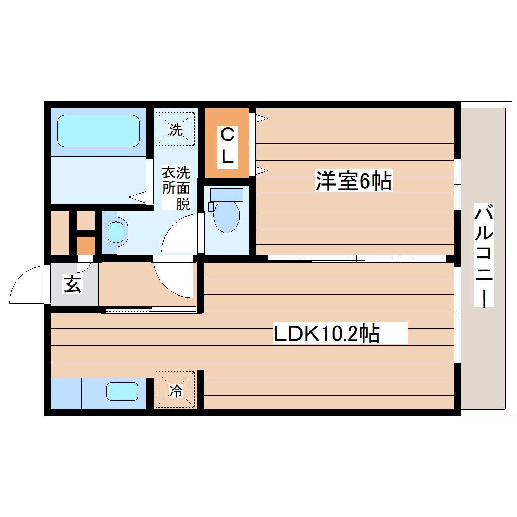 ライズ南仙台B(1LDK/3階)の間取り写真