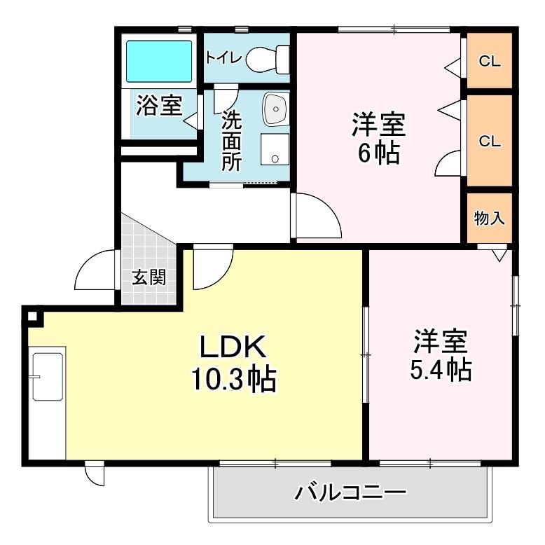 エスタシオン C棟(2LDK/2階)の間取り写真