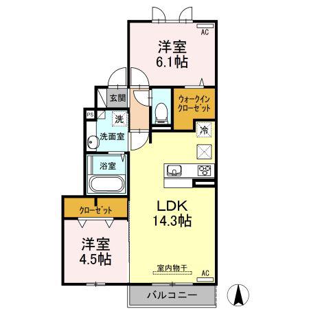 VILLE NOUVELLE(2LDK/1階)の間取り写真