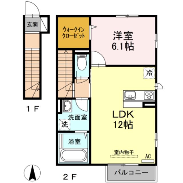 アゼリア上鷺D(1LDK/2階)の間取り写真