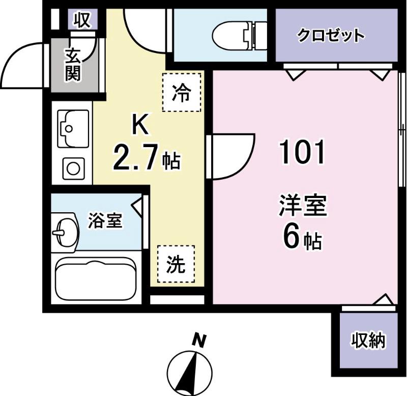 カーサフェリーチェ(1K/1階)の間取り写真