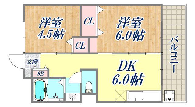 ビレッジハウス南清水タワー(2DK/4階)の間取り写真