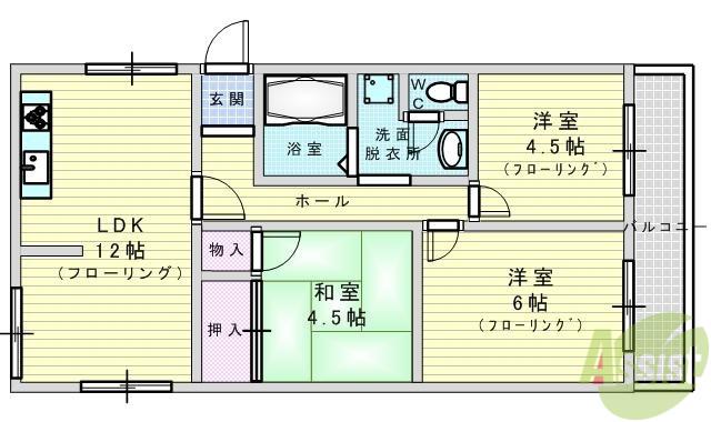 村崎マンション(3LDK/2階)の間取り写真