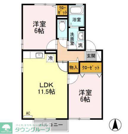 セジュールアユAB(2LDK/2階)の間取り写真