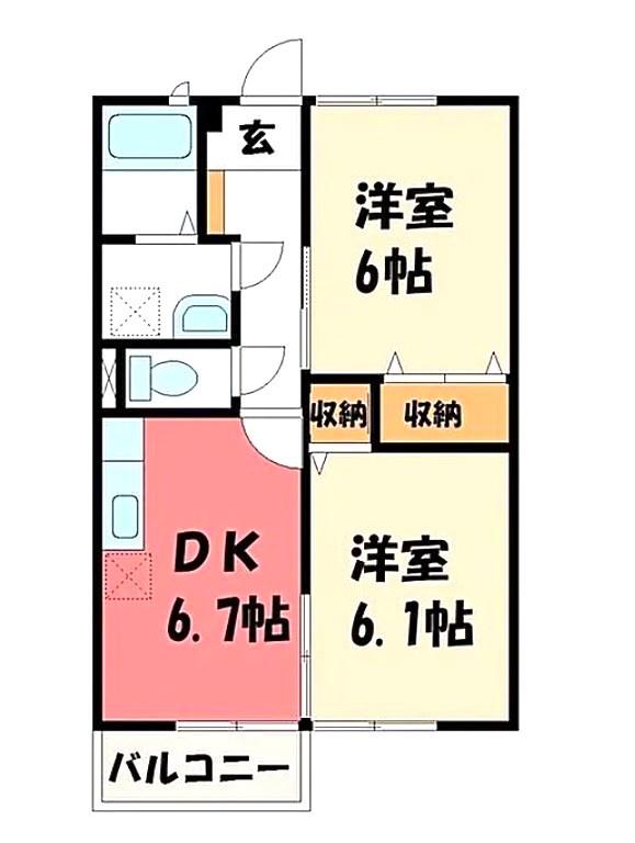 メゾンドハイブリジ(2DK/1階)の間取り写真