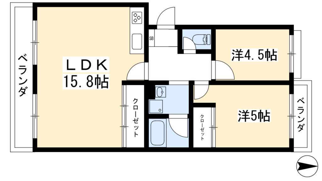 ヴィラ衣笠(2LDK/2階)の間取り写真