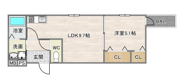 CHARM PARKSIDE I(1LDK/2階)の間取り写真