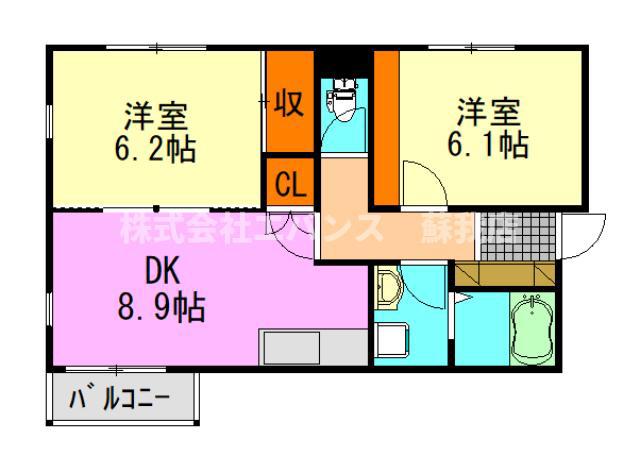 サンウイング稲荷町(2DK/1階)の間取り写真