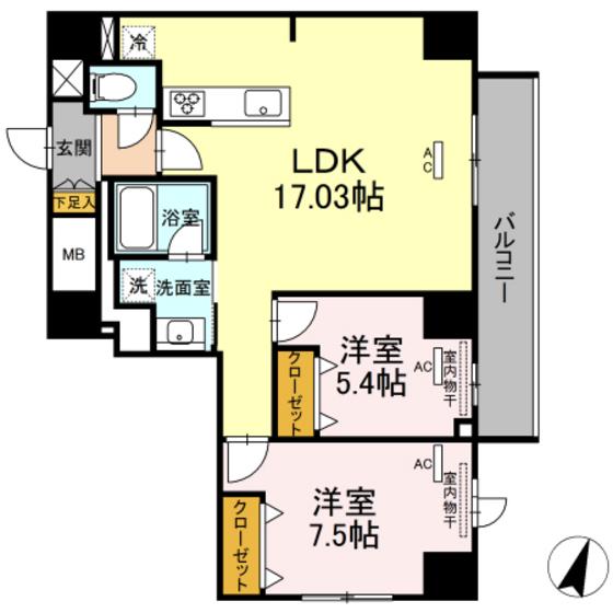 SUNRESIDENCE泊(2LDK/7階)の間取り写真