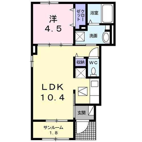 レーヴ グランドゥールA(1LDK/1階)の間取り写真