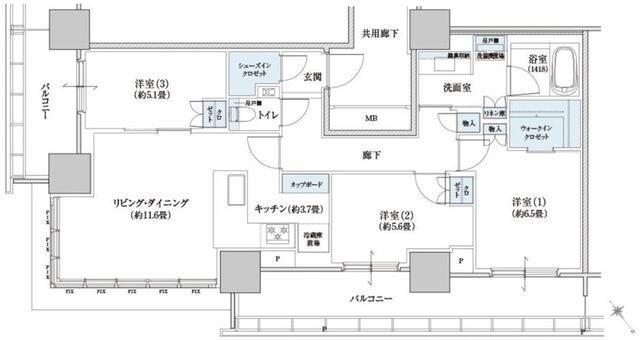 BRILLIA TOWER 浜離宮(3LDK/28階)の間取り写真