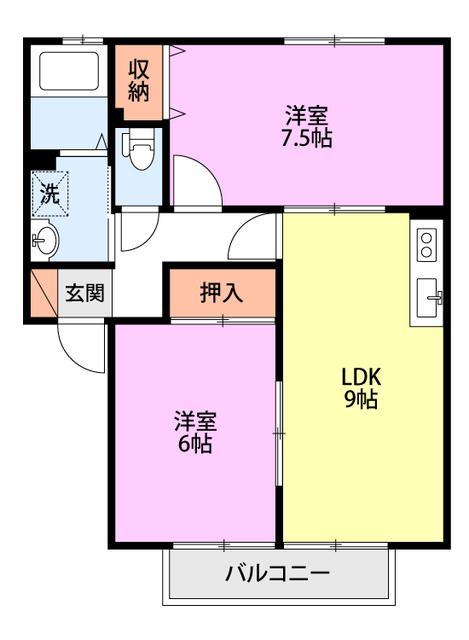 イーストタウンA棟(2DK/1階)の間取り写真