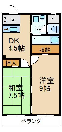 グリーンハウス枚方(2LDK/2階)の間取り写真