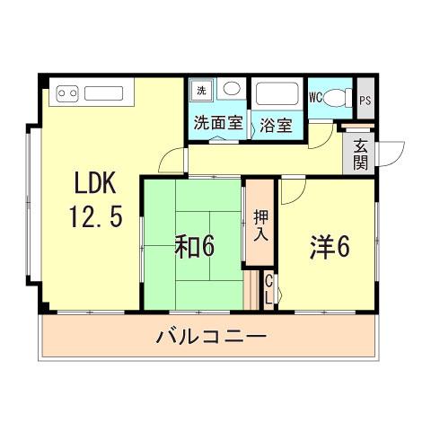 ネオブリーズ森北(2LDK/3階)の間取り写真