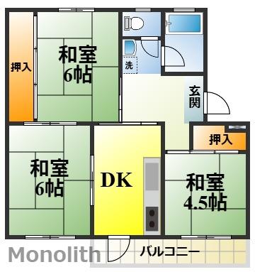 鶴山台11号棟(3K/4階)の間取り写真