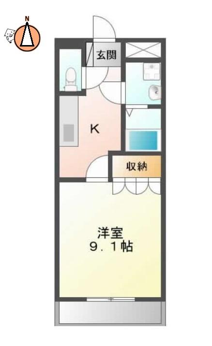 インペリアルコート国府(1K/2階)の間取り写真