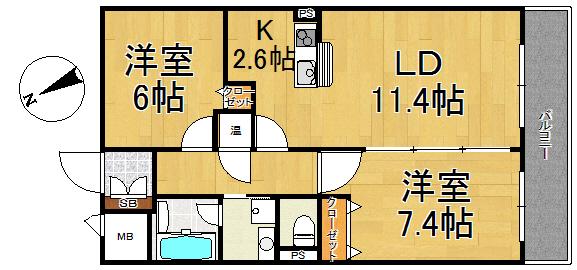 レガーロ旭町(2LDK/1階)の間取り写真