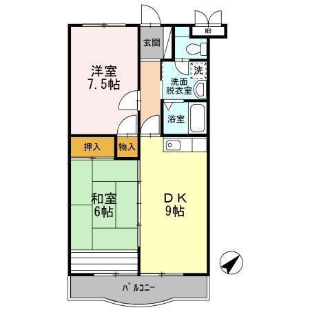 ソレアード(2DK/2階)の間取り写真