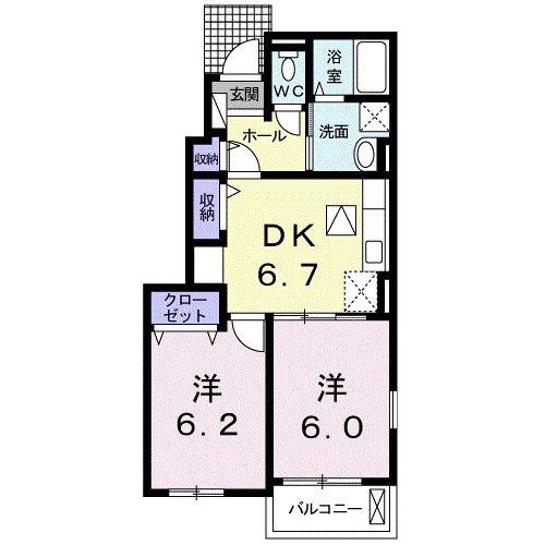 ヴィラ ソレイユ A(2DK/1階)の間取り写真
