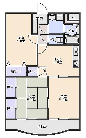 サンライズガーデン(3DK/3階)の間取り写真