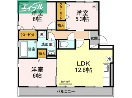 ラーバンコートII番館 (3LDK/3階)の間取り写真
