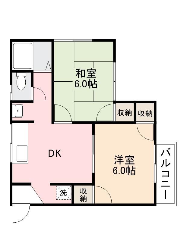 ハイツノガミ(2DK/2階)の間取り写真