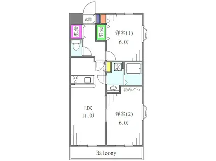 パレロワイヤル朝日5丁目(2LDK/4階)の間取り写真