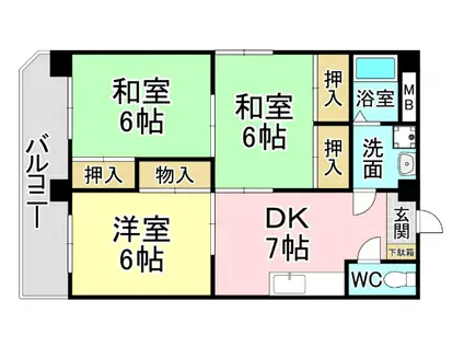 米谷木町第一ビル(3DK/6階)の間取り写真