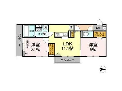 ブランネ―ジュ中川 A棟(2LDK/1階)の間取り写真