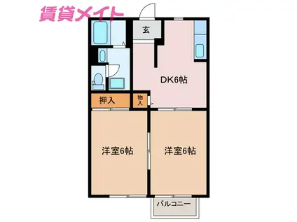 ムーンリバーサイドB棟(2DK/2階)の間取り写真