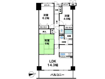 神戸北町ウィルコート B棟(3LDK/4階)の間取り写真