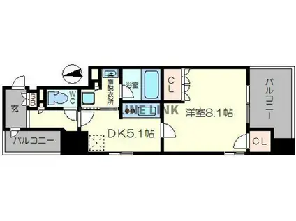 ローレルタワー心斎橋(1DK/6階)の間取り写真