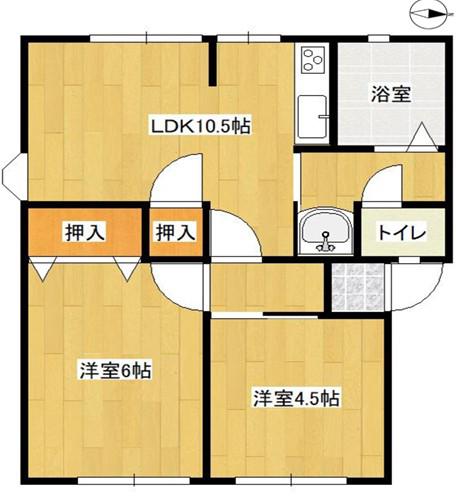 河原サンハイツB(2LDK/1階)の間取り写真