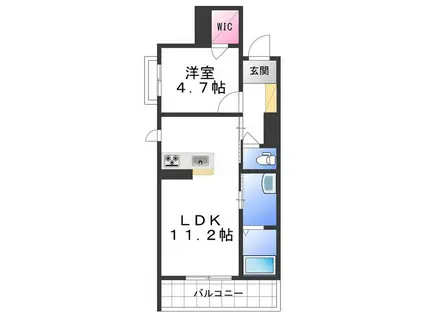 ベレオ小松原(1LDK/2階)の間取り写真