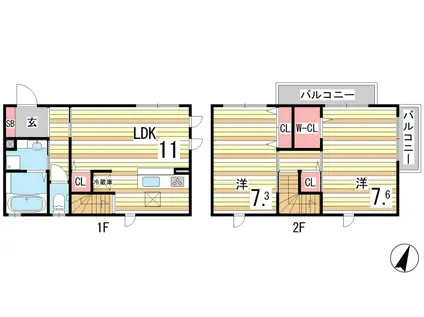 摂州打出住(2LDK/1階)の間取り写真