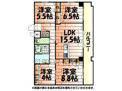 ハイコート浅野(4LDK/14階)の間取り写真