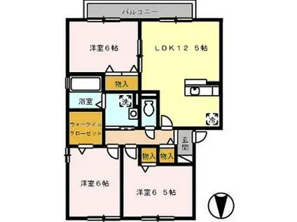 リヴェールA棟(3LDK/2階)の間取り写真