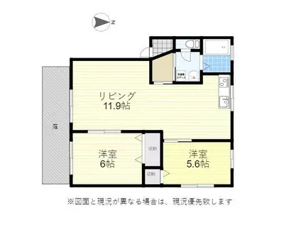 ヴィヴレ三久保田 AF棟(2LDK/1階)の間取り写真