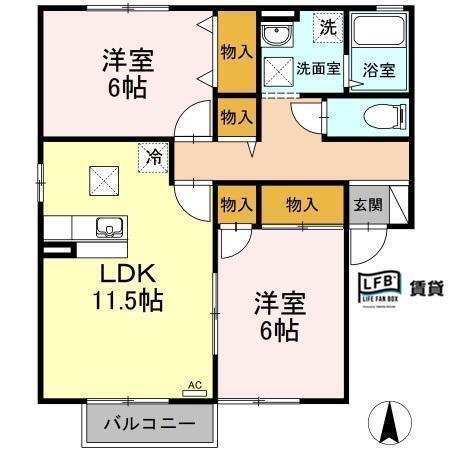 パティオI棟(2LDK/1階)の間取り写真