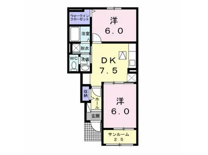 ムーンスカイI(2DK/1階)の間取り写真