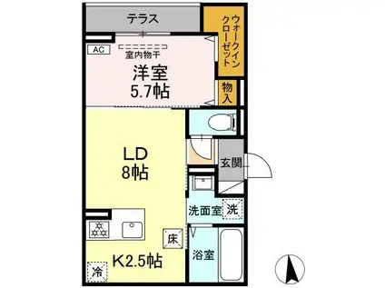 CLASSEUM仙台小田原 D棟(1LDK/1階)の間取り写真