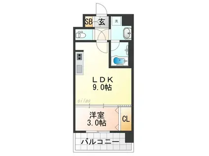 スプランディッド弁天町ウエスト(1LDK/8階)の間取り写真