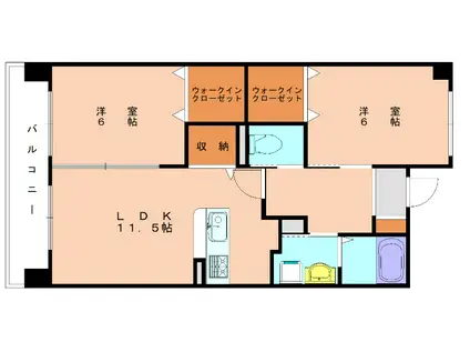 ホクリマンションI(2LDK/6階)の間取り写真