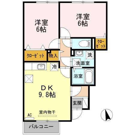 ファミリエB棟(2DK/1階)の間取り写真